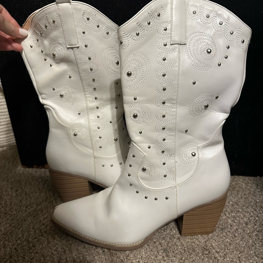 Amazon White Studded Heeled Boots
